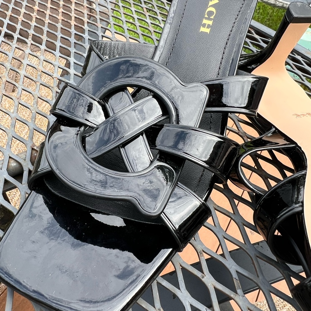 Coach Glossy Black Slide Sandals